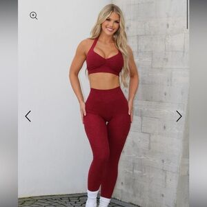 Bombshell sportswear backless bra v back legging set red garnet